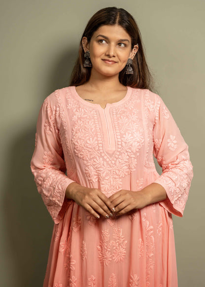 Viscose Georgette A-Line Chikankari Kurta with Elegant Inner Lining