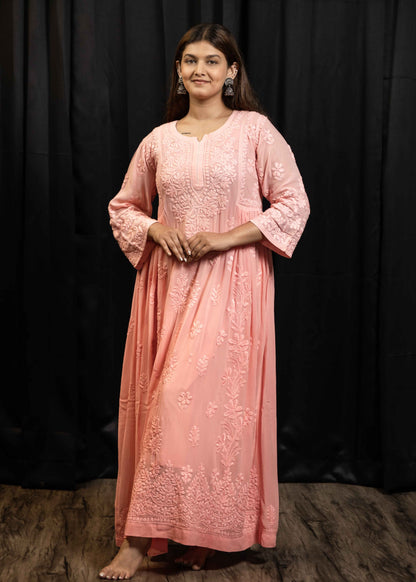Viscose Georgette A-Line Chikankari Kurta with Elegant Inner Lining