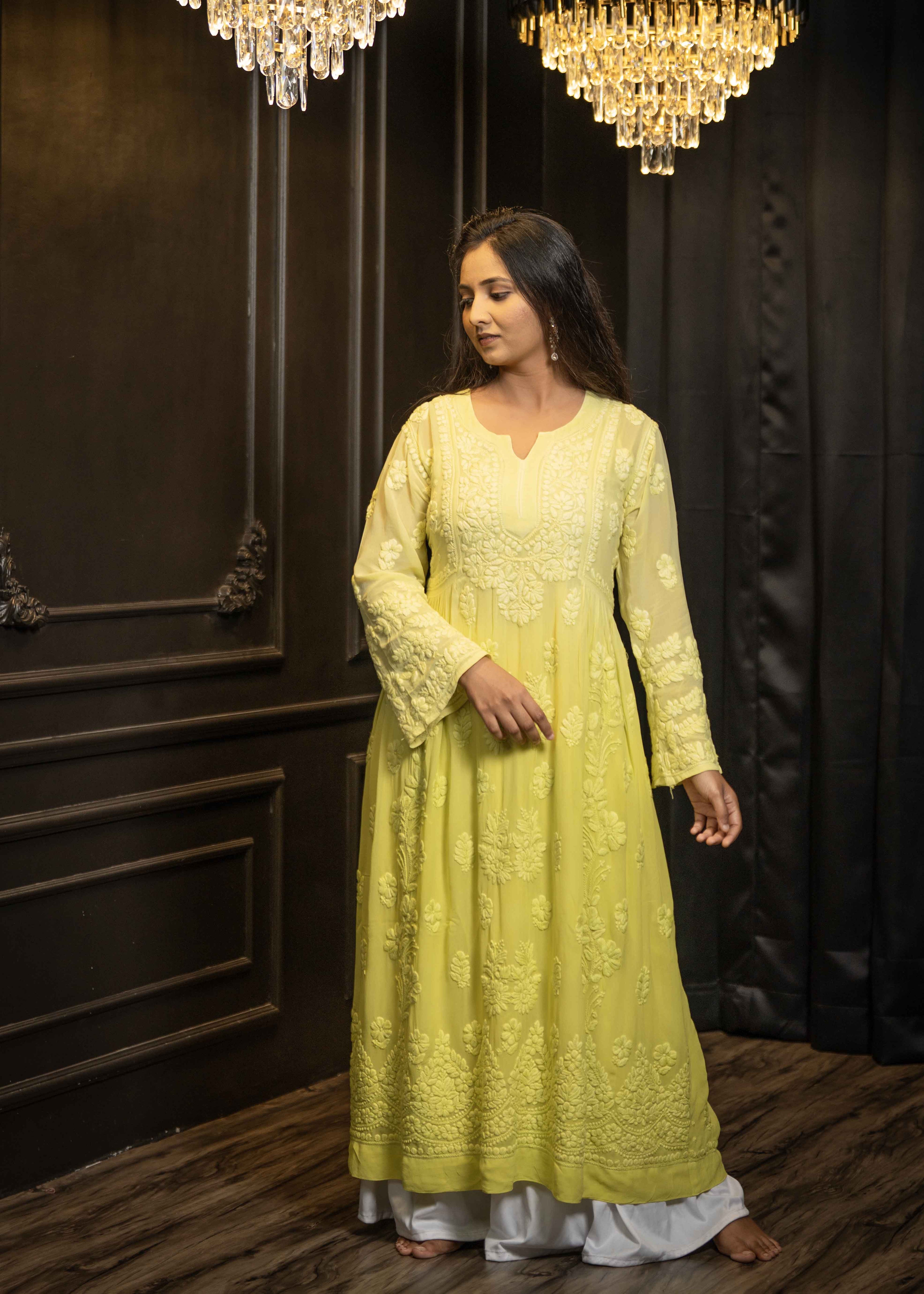Viscose Georgette A-Line Chikankari Kurta with Elegant Inner Lining