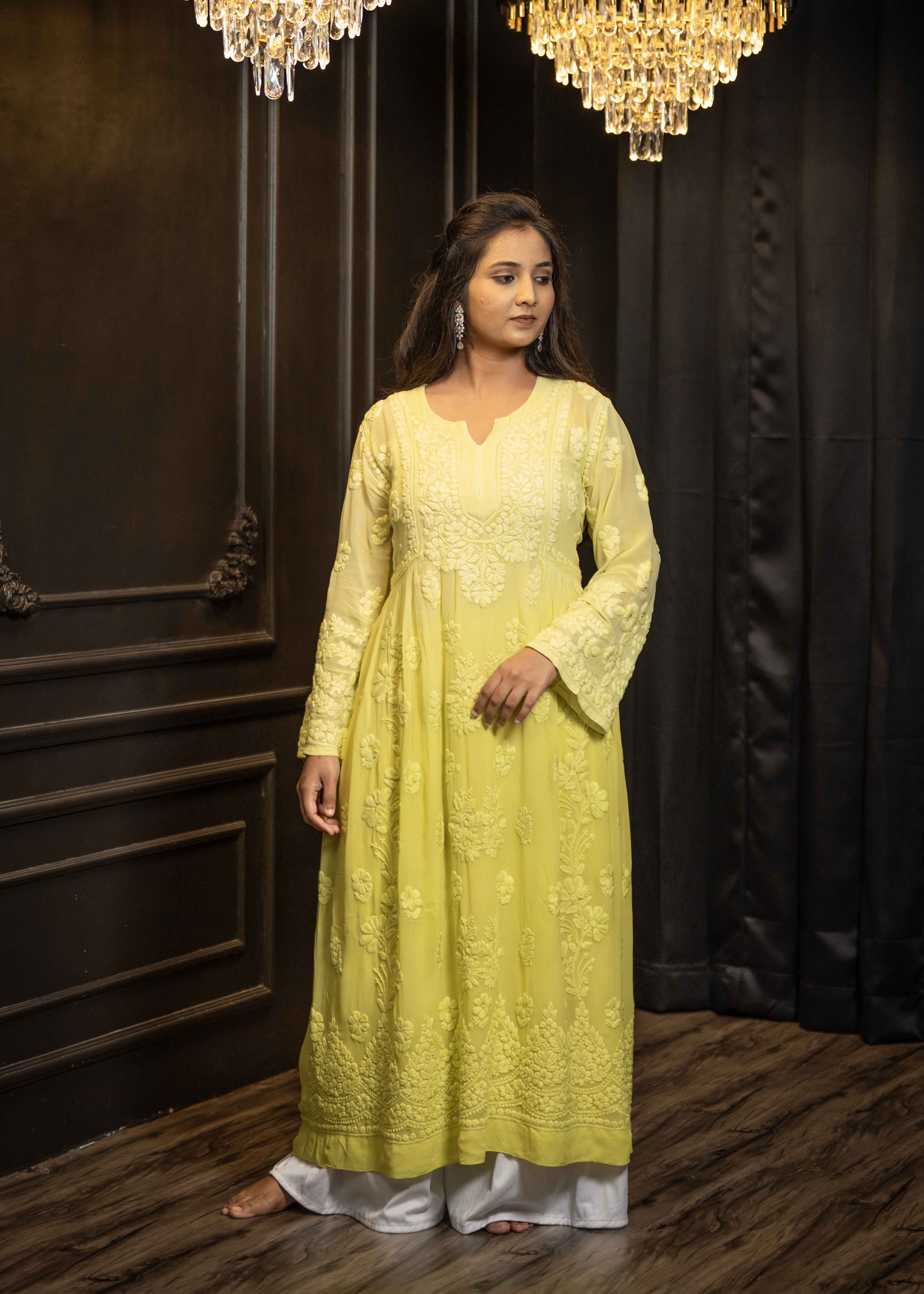 Viscose Georgette A-Line Chikankari Kurta with Elegant Inner Lining