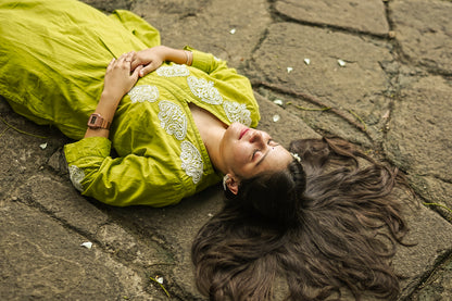 Green Readymade Cotton Co-Ord Set