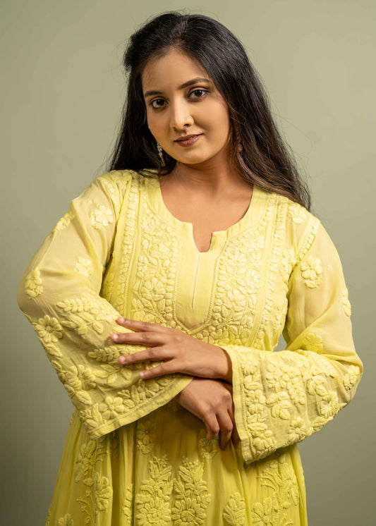 Viscose Georgette A-Line Chikankari Kurta with Elegant Inner Lining