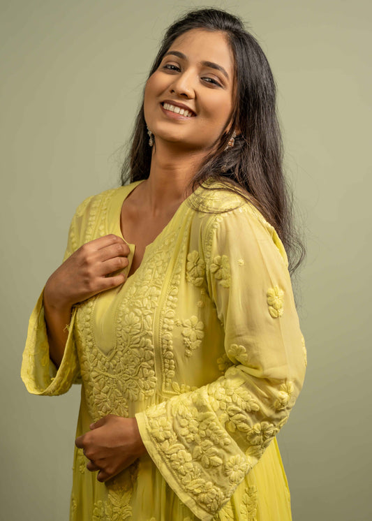Viscose Georgette A-Line Chikankari Kurta with Elegant Inner Lining
