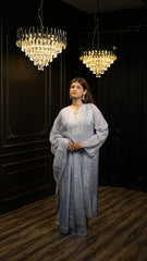 Ombre Blue Semistitched Chikankari Suit Set