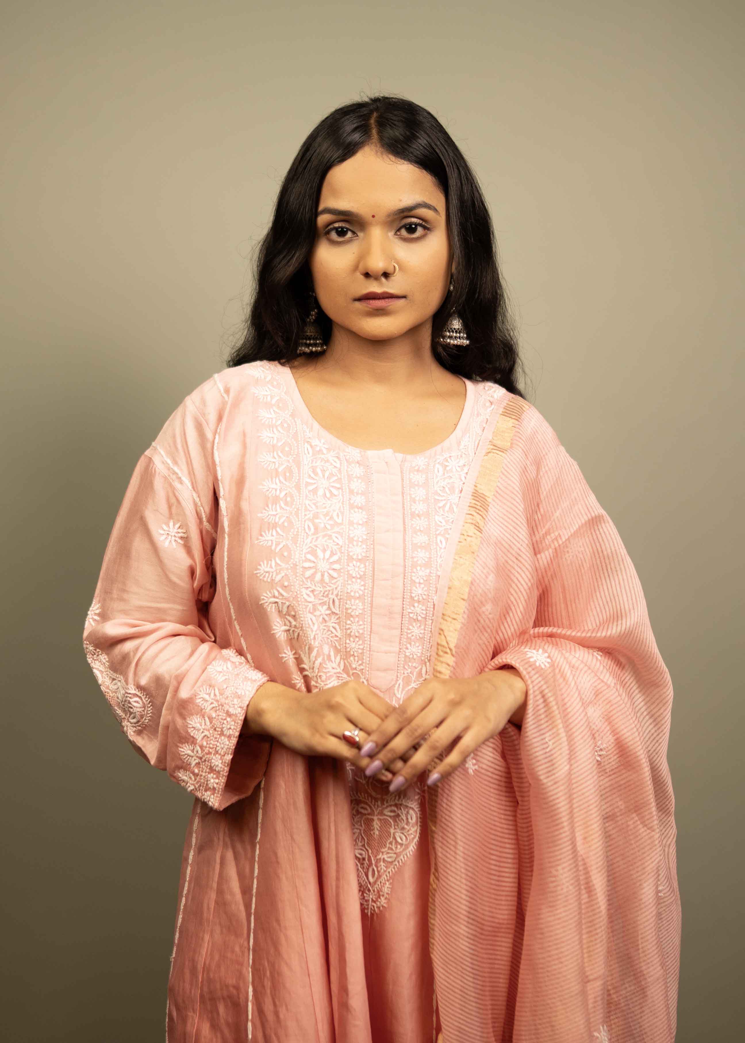 Mul Chanderi Chikankari Anarkali Suit – Kurta with Dupatta