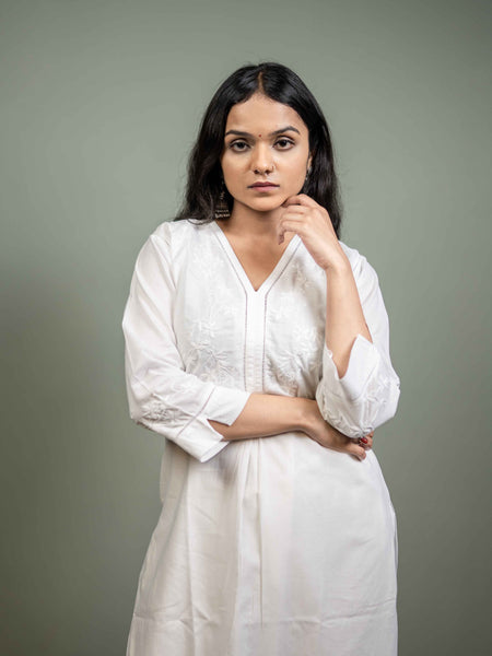 White Cotton Readymade Co-ord Set
