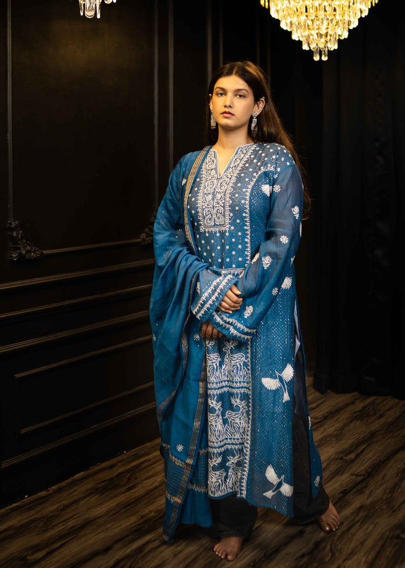 Mulchanderi Chikankari Suit Set with Katdana Detailing