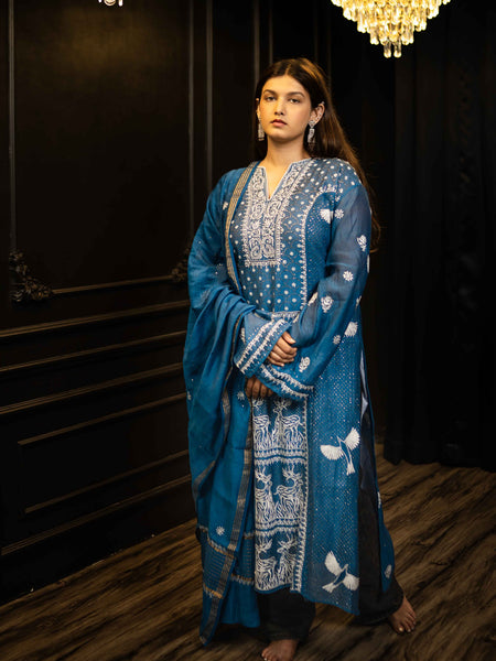 Mulchanderi Chikankari Suit Set with Katdana Detailing