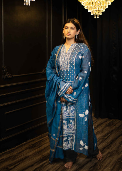 Mulchanderi Chikankari Suit Set with Katdana Detailing