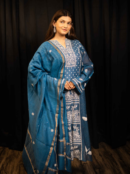 Mulchanderi Chikankari Suit Set with Katdana Detailing