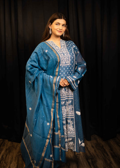 Mulchanderi Chikankari Suit Set with Katdana Detailing