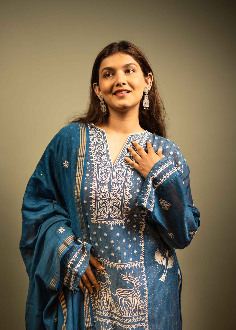 Mulchanderi Chikankari Suit Set with Katdana Detailing