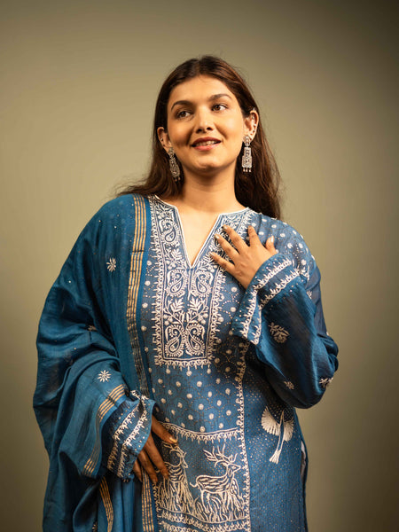 Mulchanderi Chikankari Suit Set with Katdana Detailing