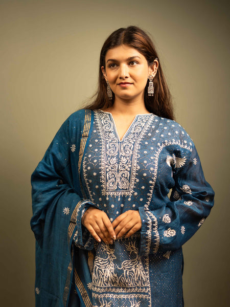 Mulchanderi Chikankari Suit Set with Katdana Detailing