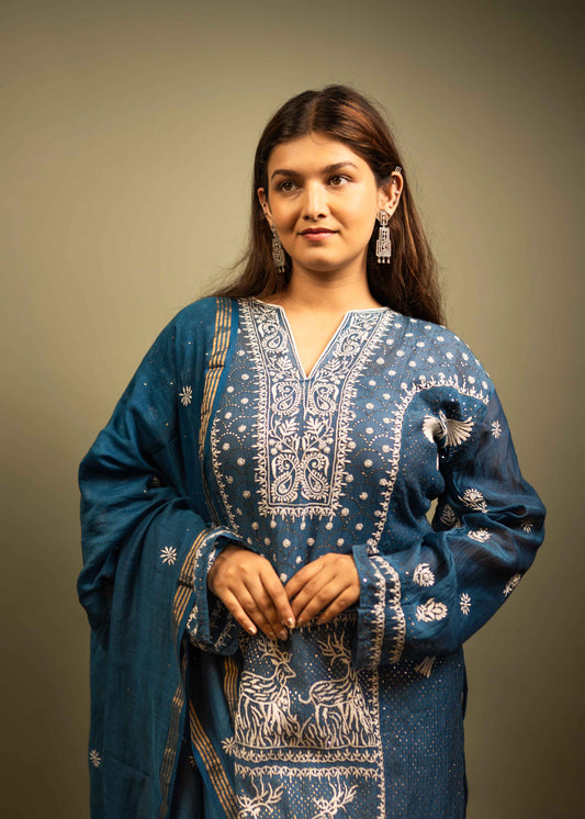 Mulchanderi Chikankari Suit Set with Katdana Detailing