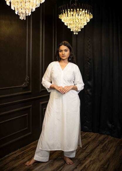 White Cotton Readymade Co-ord Set