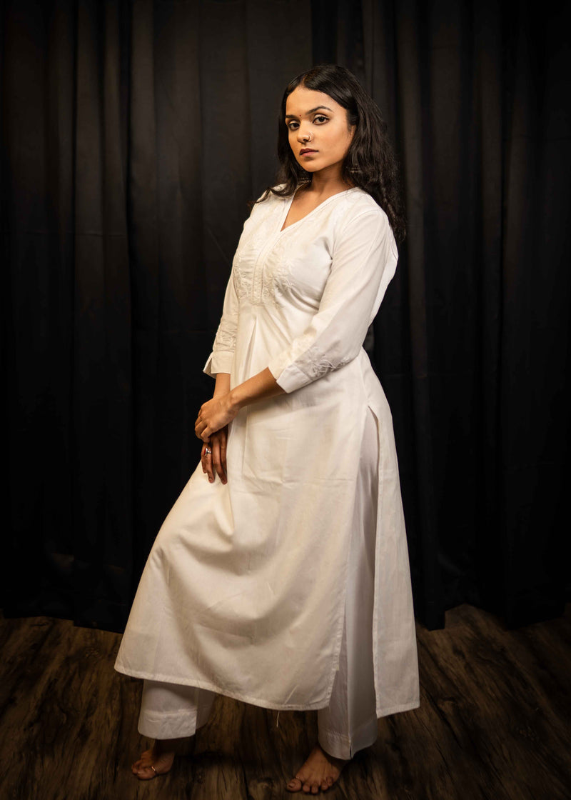 White Cotton Readymade Co-ord Set