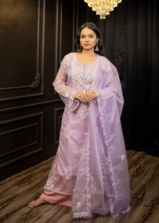 Organza Chikankari Suit Set