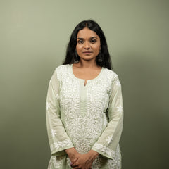 Green Readymade Cotton Chikankari Kurta