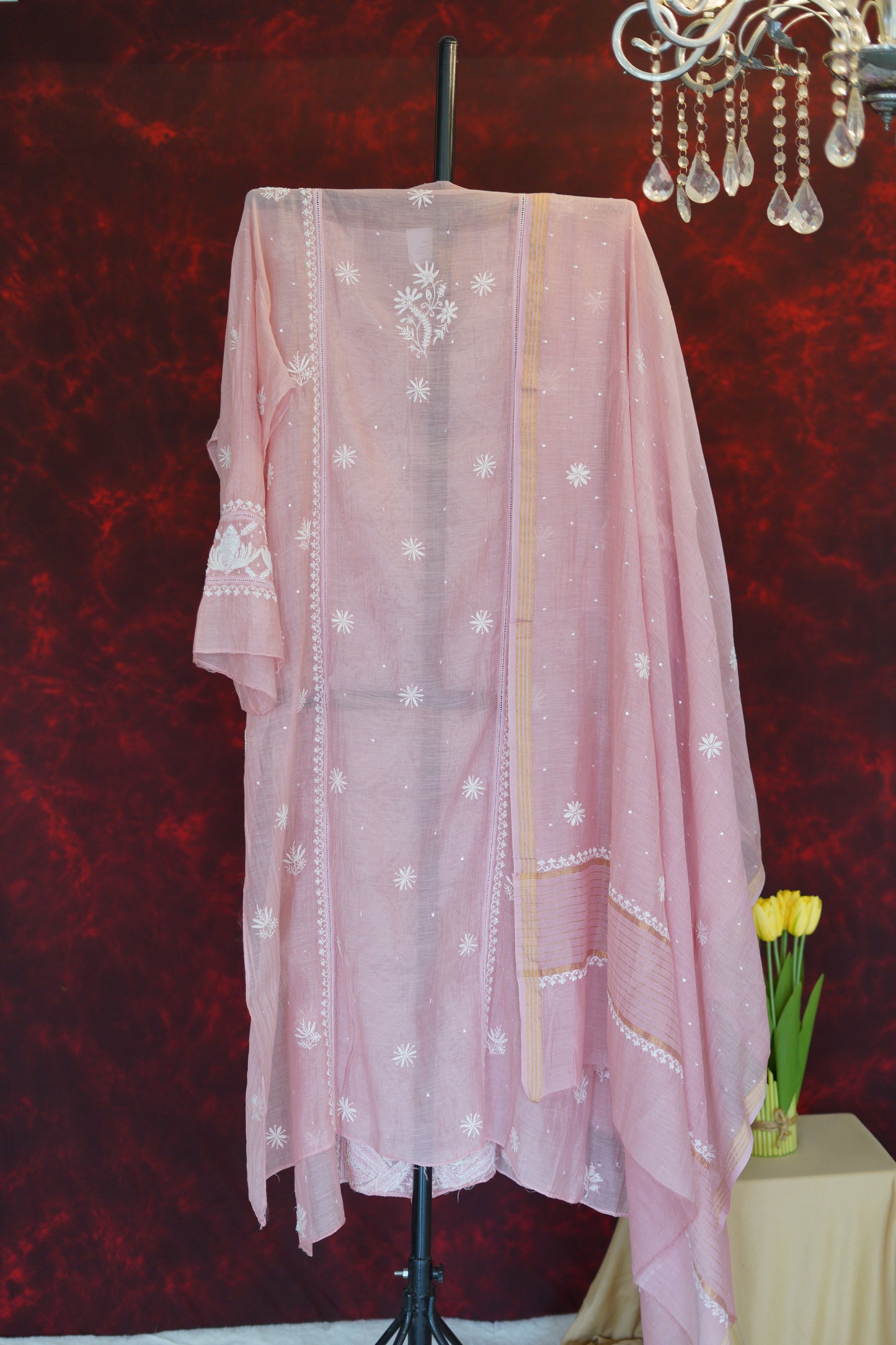 Pantone Seashell Pink Mulchanderi Suit Set