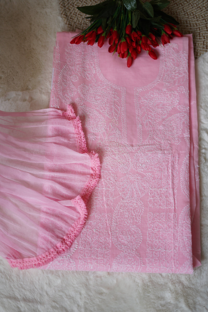 Baby Pink Cotton Unstitched Suit Set - Garad Work