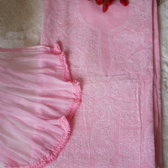 Baby Pink Cotton Unstitched Suit Set - Garad Work