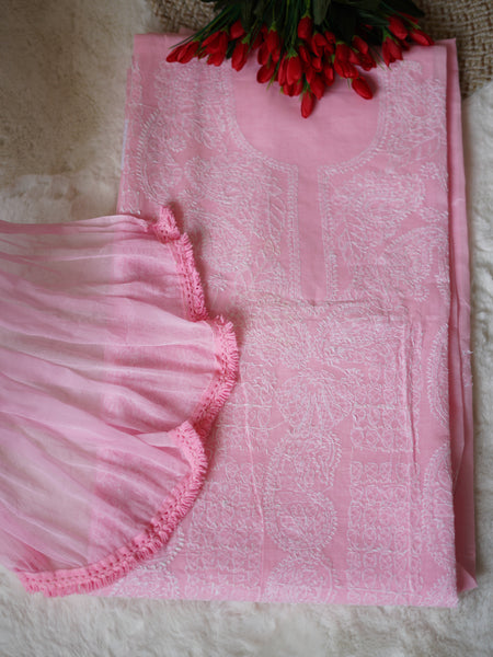 Baby Pink Cotton Unstitched Suit Set - Garad Work
