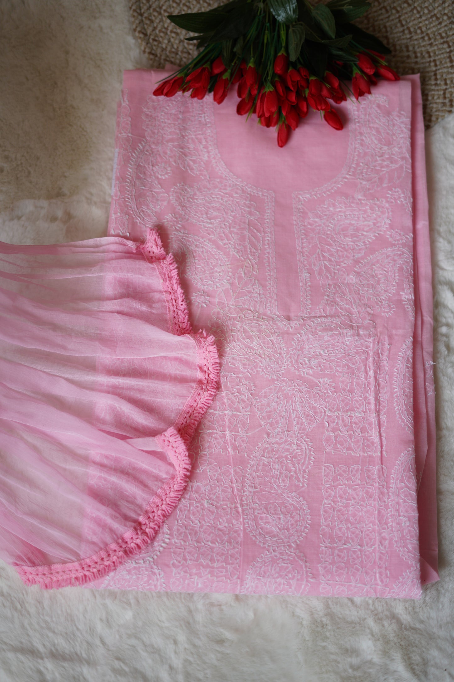 Baby Pink Cotton Suit Set - Garad Work