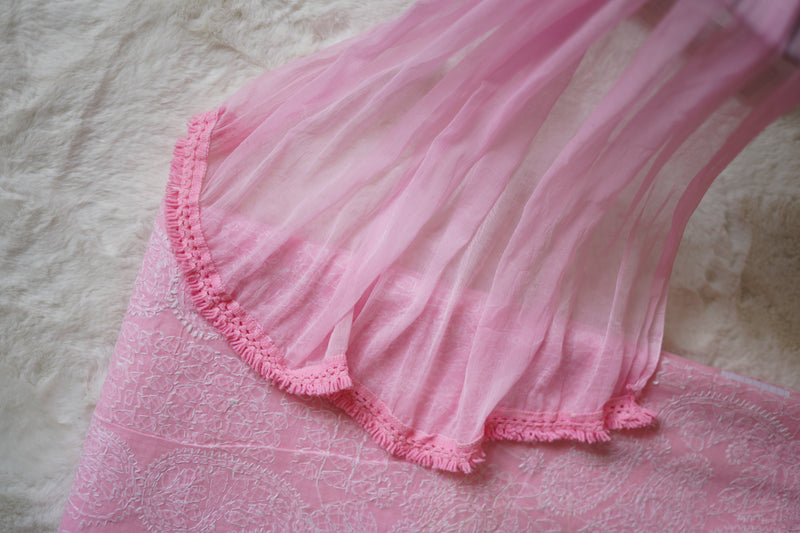 Baby Pink Cotton Unstitched Suit Set - Garad Work