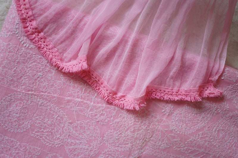 Baby Pink Cotton Unstitched Suit Set - Garad Work