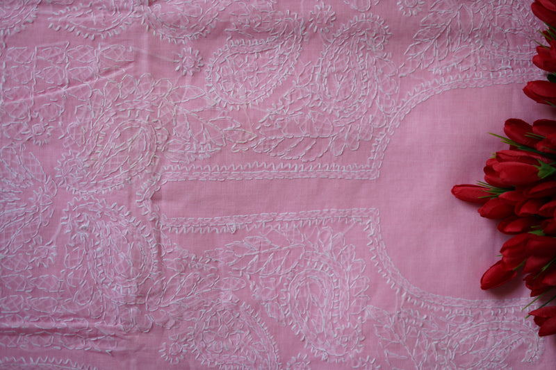 Baby Pink Cotton Unstitched Suit Set - Garad Work