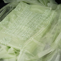 Pastel Green Organza Chikankari Unstitched Suit Set