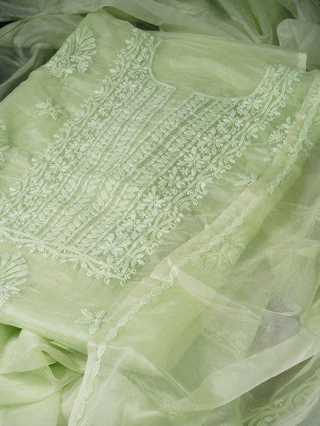 Pastel Green Organza Chikankari Unstitched Suit Set