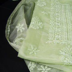 Pastel Green Organza Chikankari Unstitched Suit Set