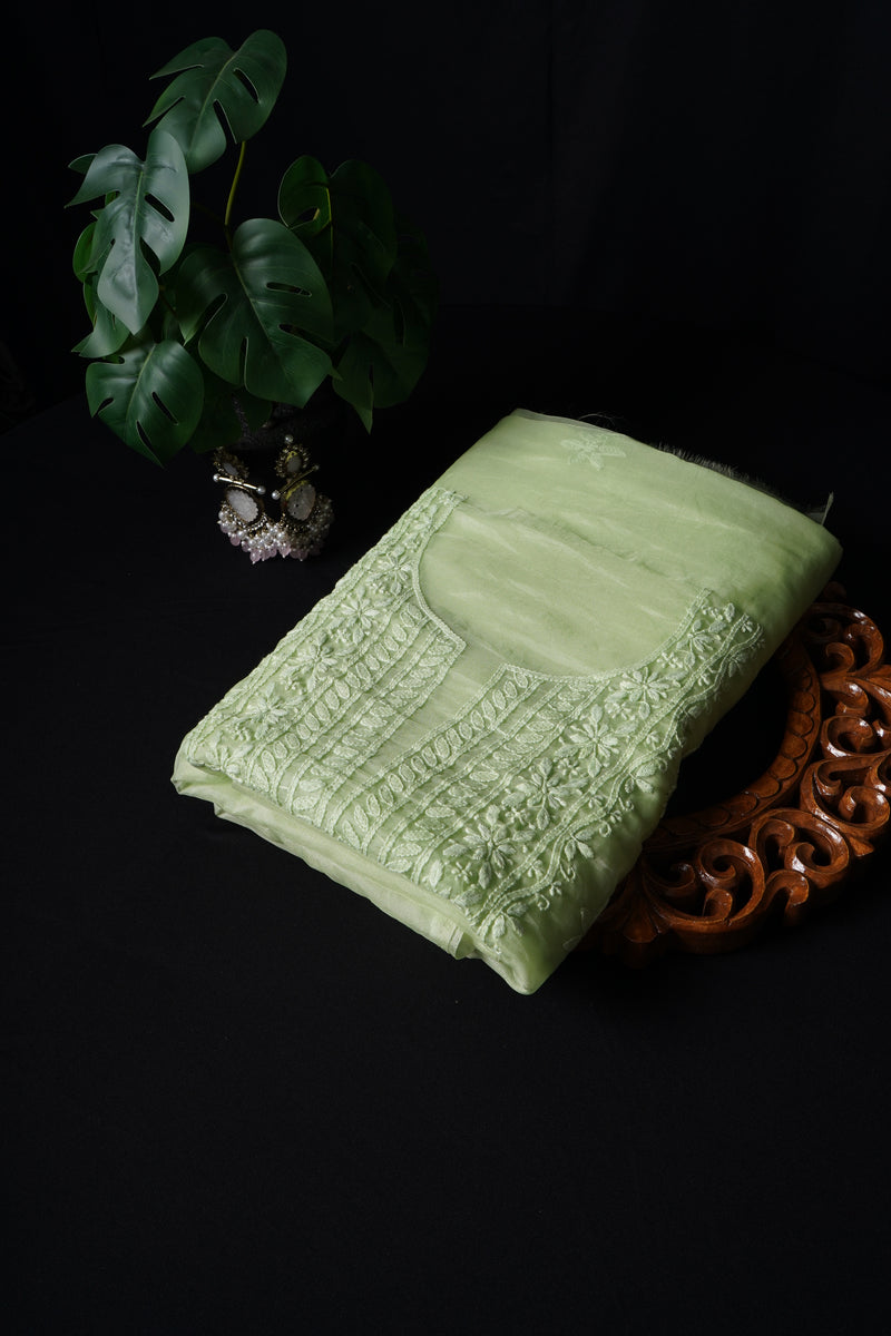 Pastel Green Organza Chikankari Unstitched Suit Set