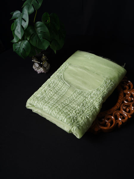 Pastel Green Organza Chikankari Unstitched Suit Set
