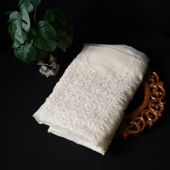 Pearl White Organza Chikankari Unstitched Suit Set