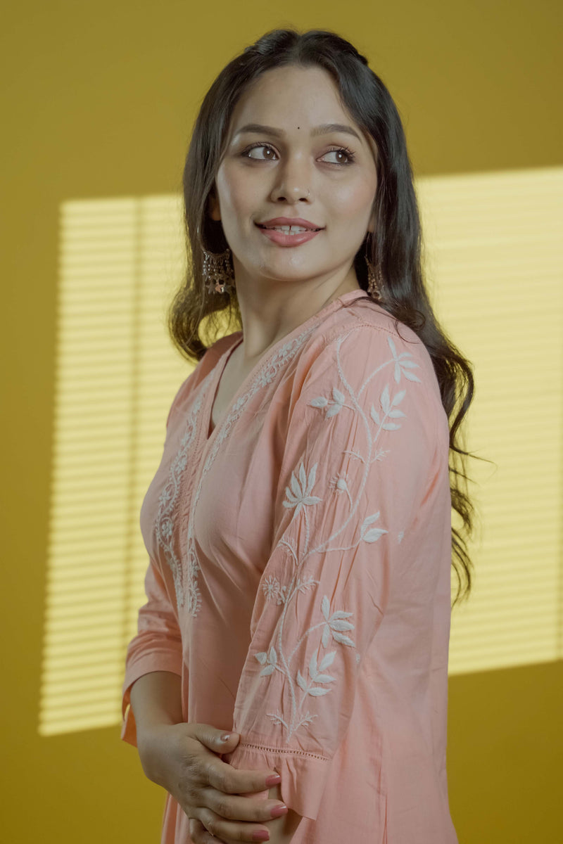 Peach Readymade Cotton Co-ord Set