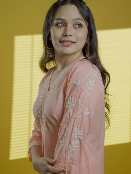 Peach Readymade Cotton Co-ord Set
