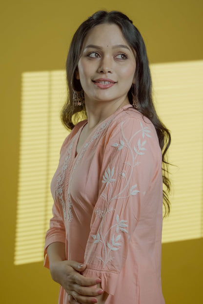 Peach Readymade Cotton Co-ord Set