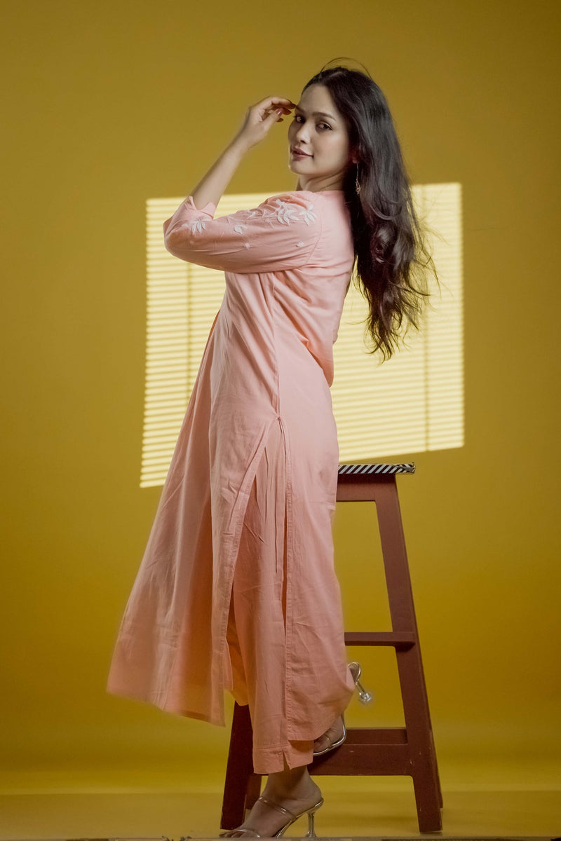 Peach Readymade Cotton Co-ord Set