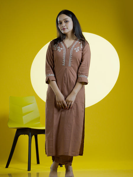 Brown Readymade Cotton Co-ord Set