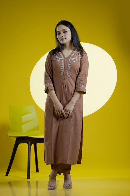 Brown Readymade Cotton Co-ord Set