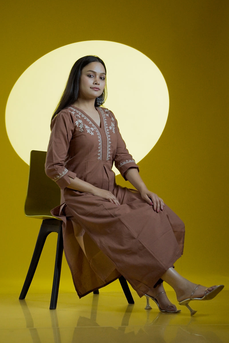 Brown Readymade Cotton Co-ord Set