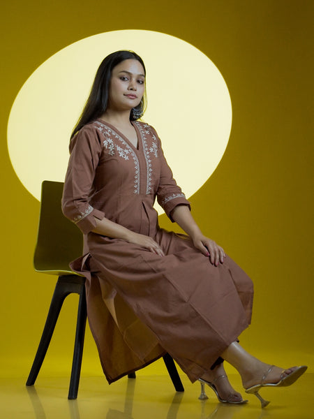 Brown Readymade Cotton Co-ord Set