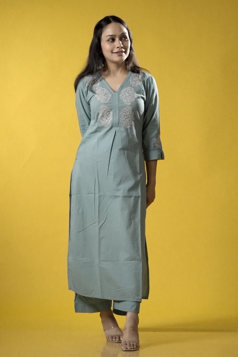 Teal Readymade Cotton Co-ord Set