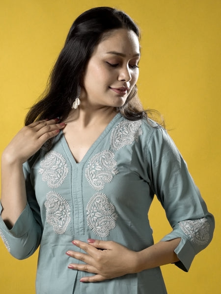 Teal Readymade Cotton Co-ord Set