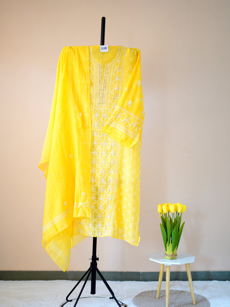 Pantone Minion Yellow Chikankari Suit Set