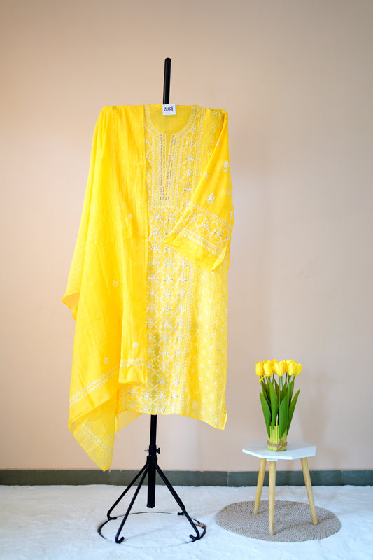 Pantone Minion Yellow Chikankari Suit Set