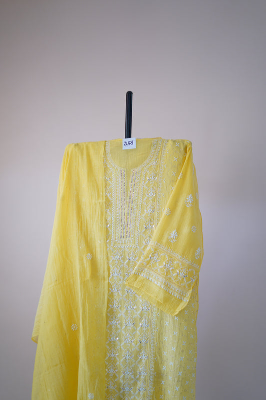 Pantone Minion Yellow Chikankari Suit Set
